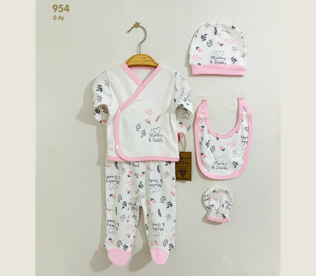 Set Neonata/ Bimba 5pz I Love Mommy & Daddy in cotone 0-3mesi