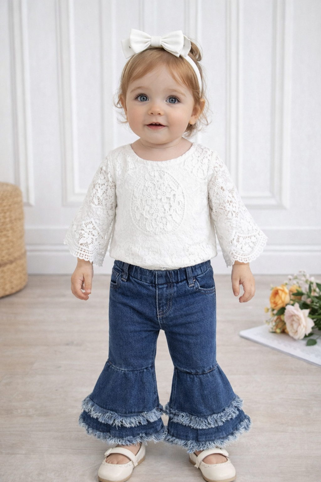 Completo bimba 3 pezzi jeans+maglietta+fascia
