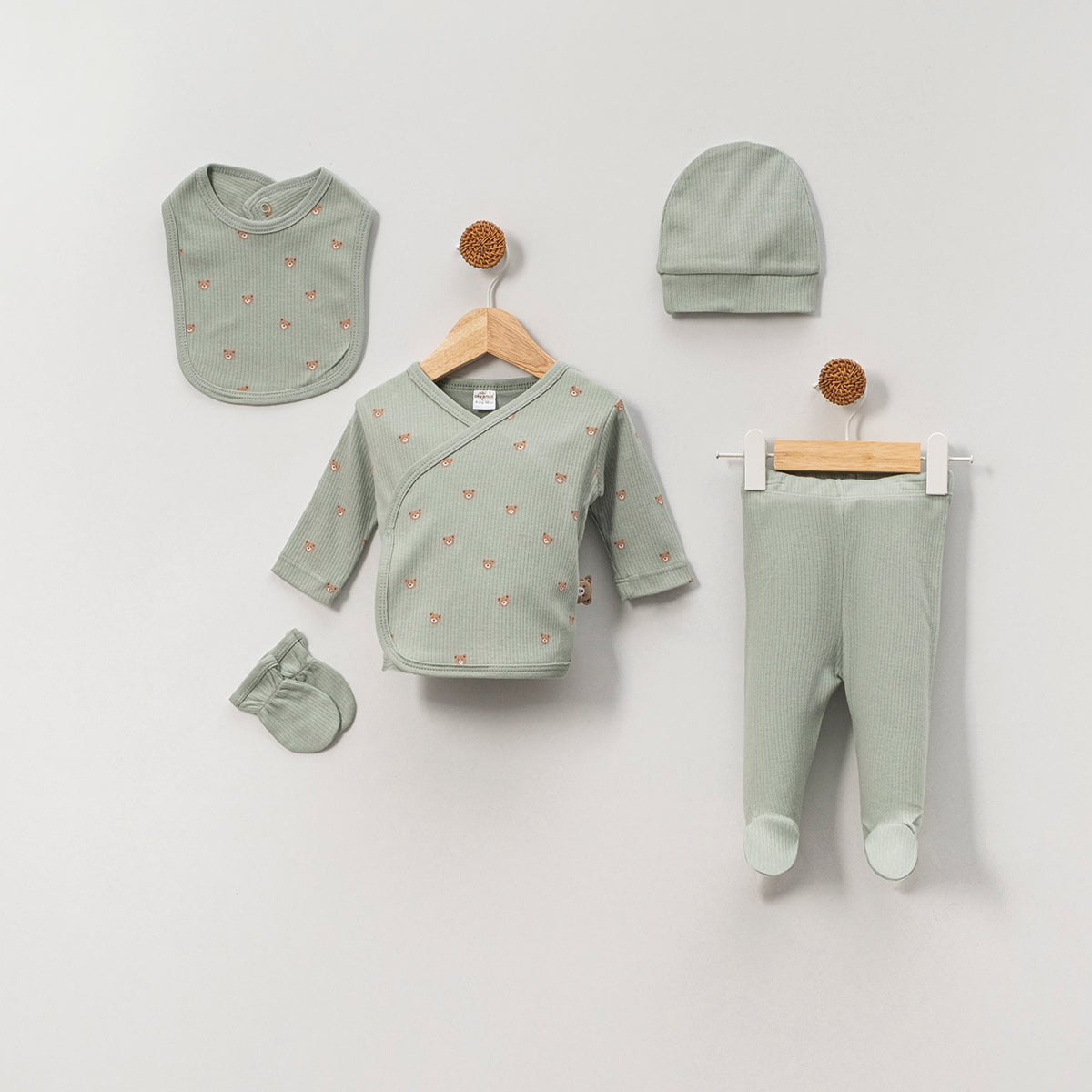 Set 5 pezzi Neonata/ Bimba  in Cotone a Coste verde