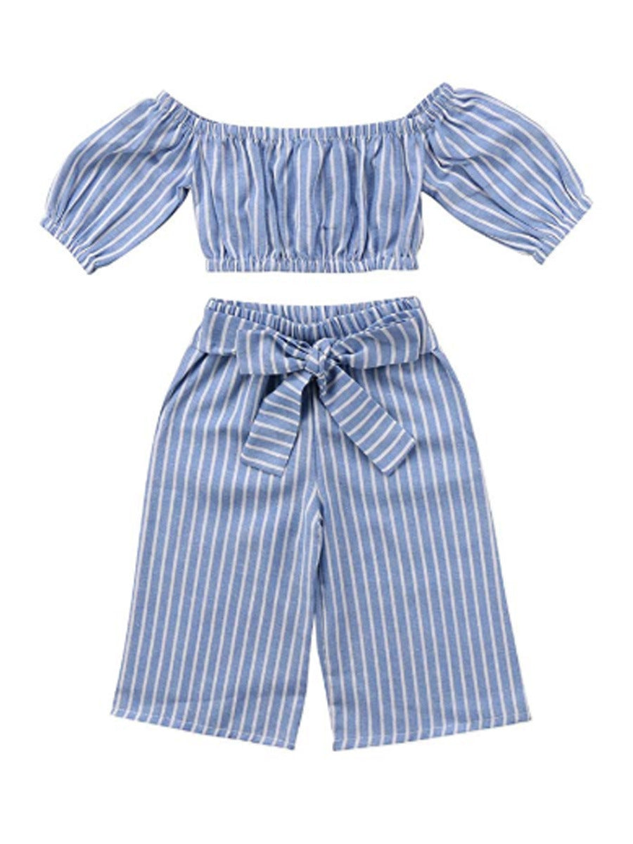 Completo Estivo per Bambina con Camicia e Salopette a Righe