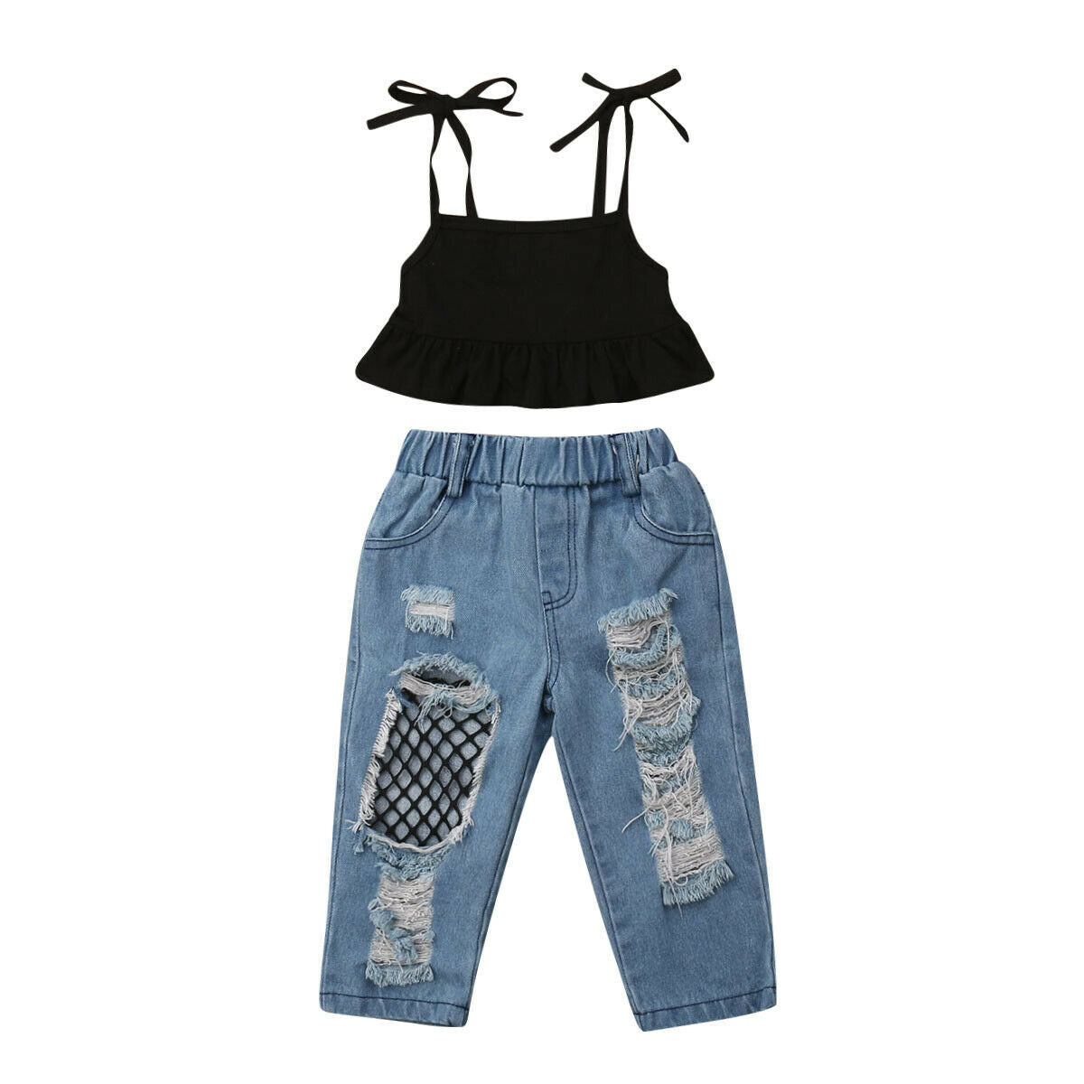 Completo Bimba Casual Chic - Top Nero e Jeans Strappati