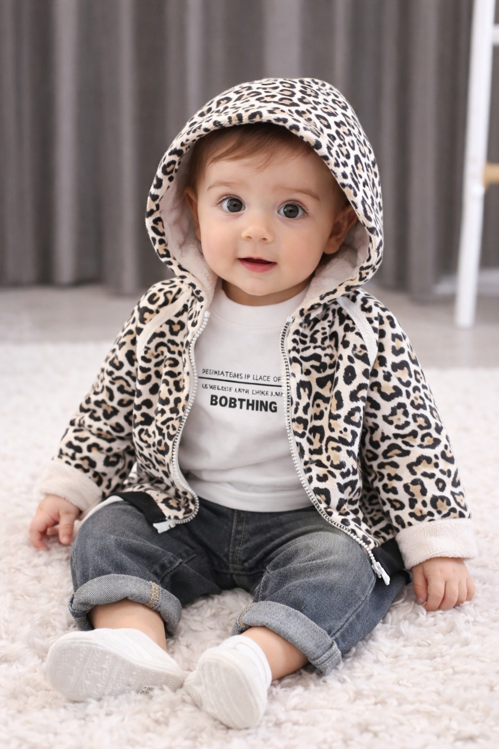 Completo Bambino 3 Pezzi – Felpa Animalier, T-shirt e Jeans