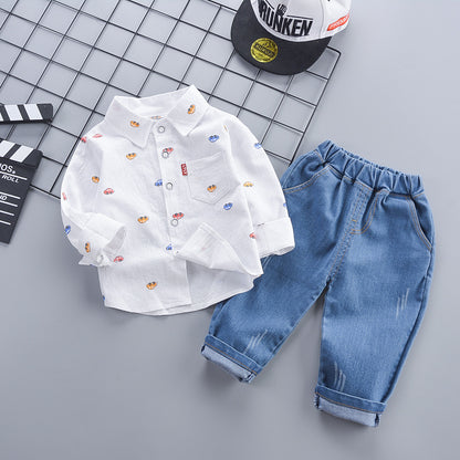 Completo per Bambini con Camicia Stampata e Jeans