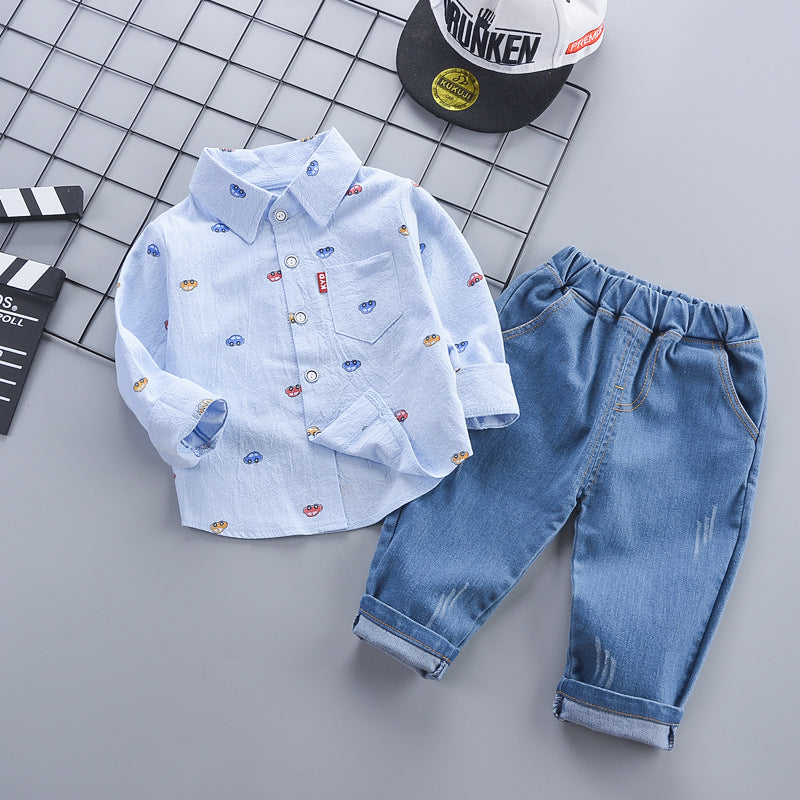 Completo per Bambini con Camicia Stampata e Jeans