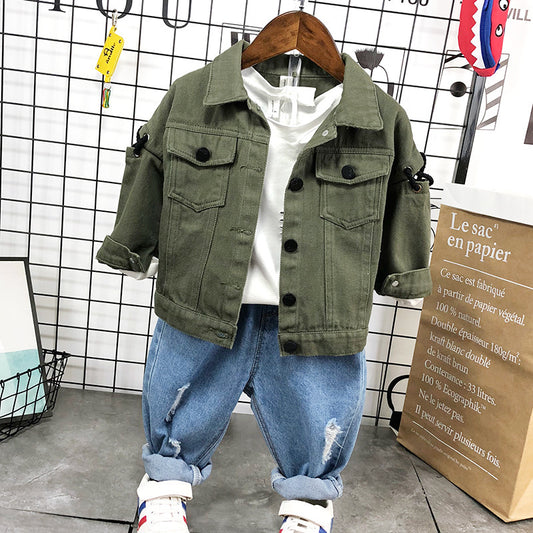 Completo Bimbo Urban Style – Giacca Verde Militare + Jeans Strappati