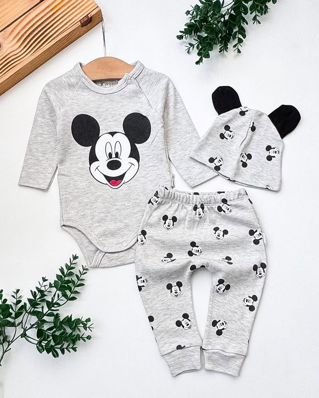 Set Neonato/ Bimbo Mickey Mouse 3 Pezzi in Cotone Grigio