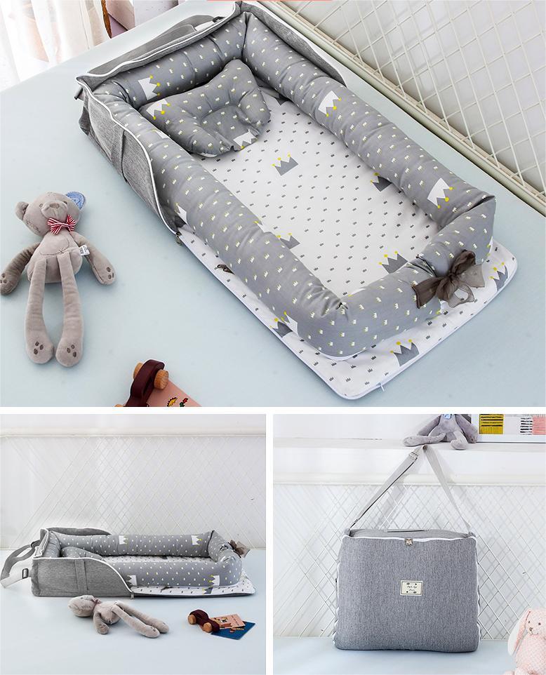 Nido - Culla Corona Grigio  Portatile Neonato in Cotone con Cuscino