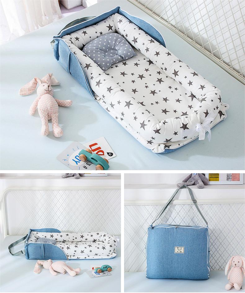 Nido - Culla stelline azzurro  Portatile Neonato in Cotone con Cuscino