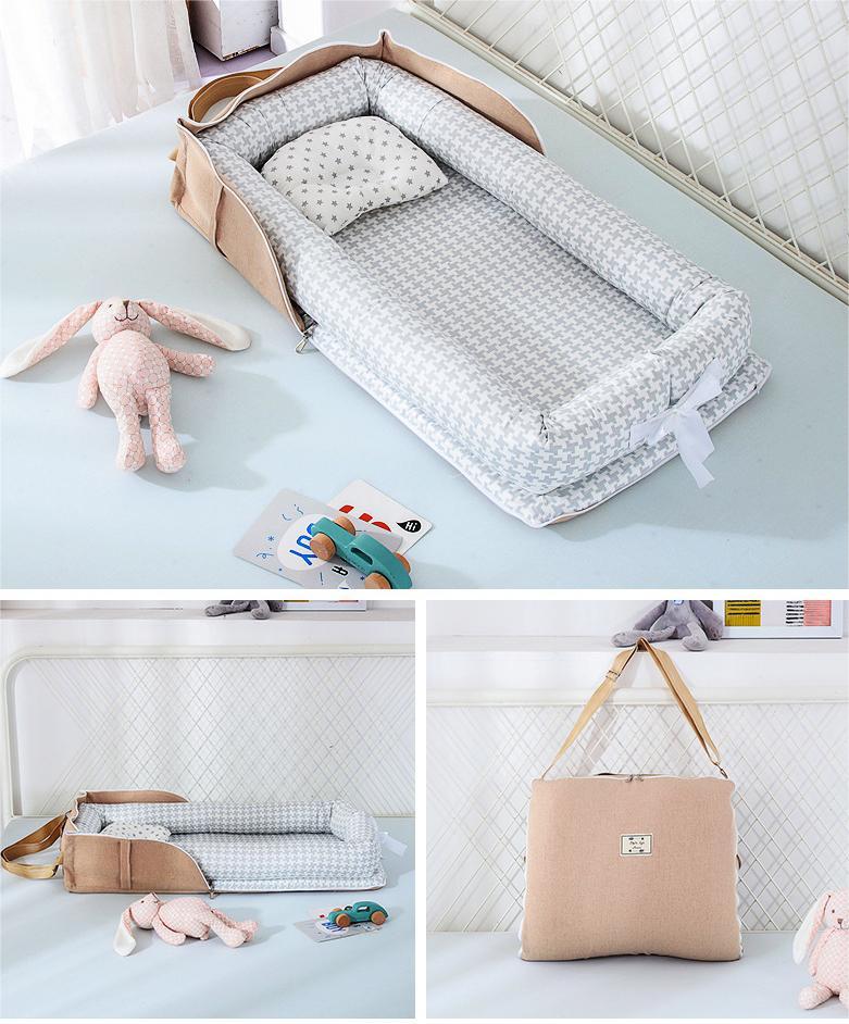 Nido - Culla Grigio-beige  Portatile Neonata/o in Cotone con Cuscino