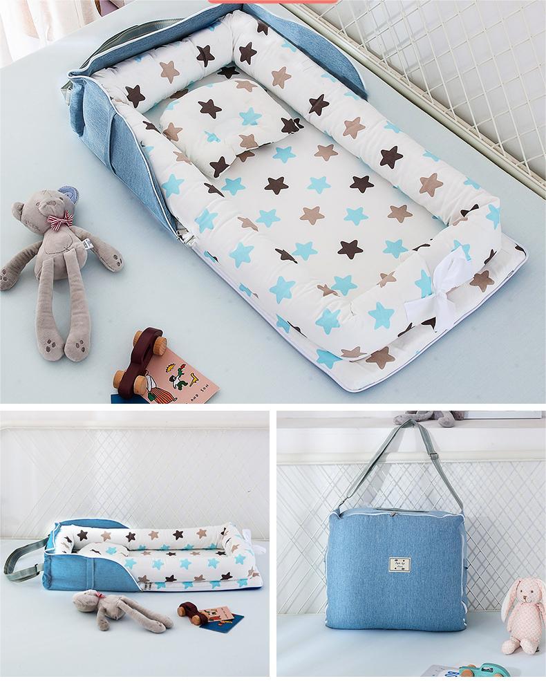 Nido - Culla Stelline azzurro  Portatile Neonato in Cotone con Cuscino