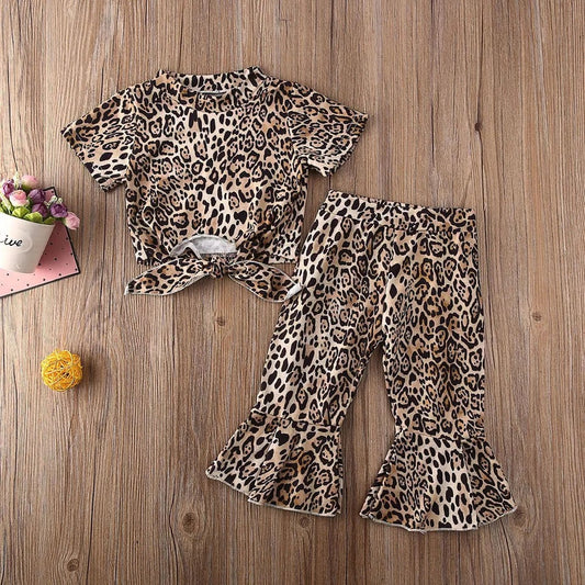 Set Bambina Animalier: Top con Nodo e Pantaloni a Zampa