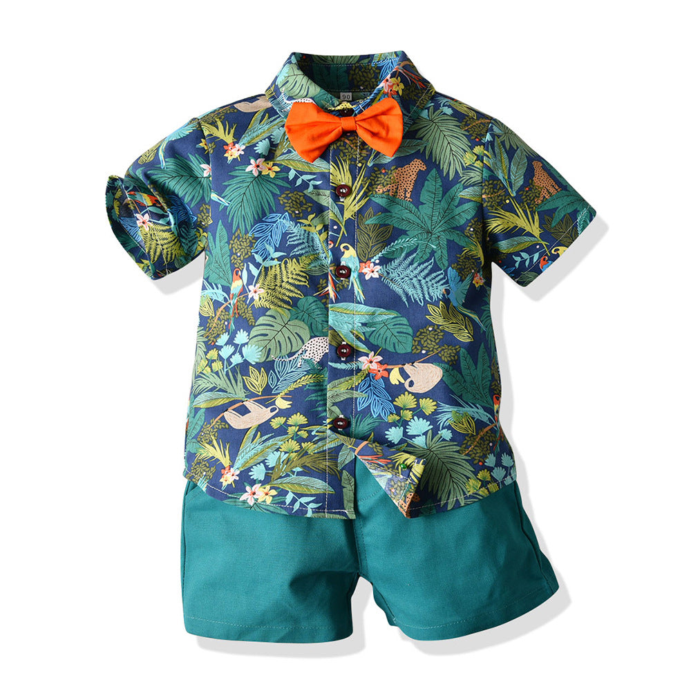 Completo Estivo per Bambini - Camicia Tropicale e Pantaloncini con Papillon