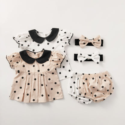 Set Completo con Pois per Bambine - Blusa, Bloomers e Fascia Coordinata