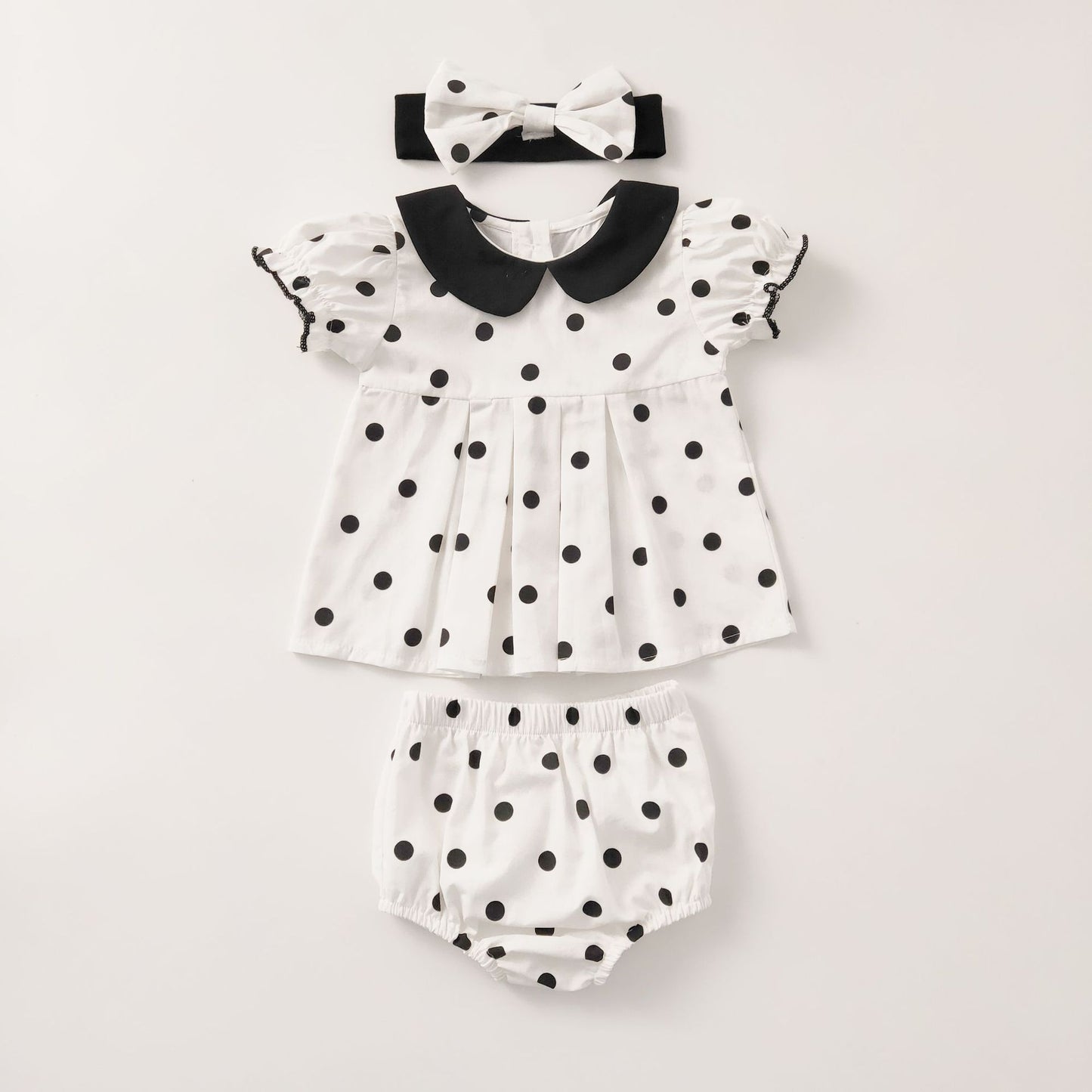 Set Completo con Pois per Bambine - Blusa, Bloomers e Fascia Coordinata