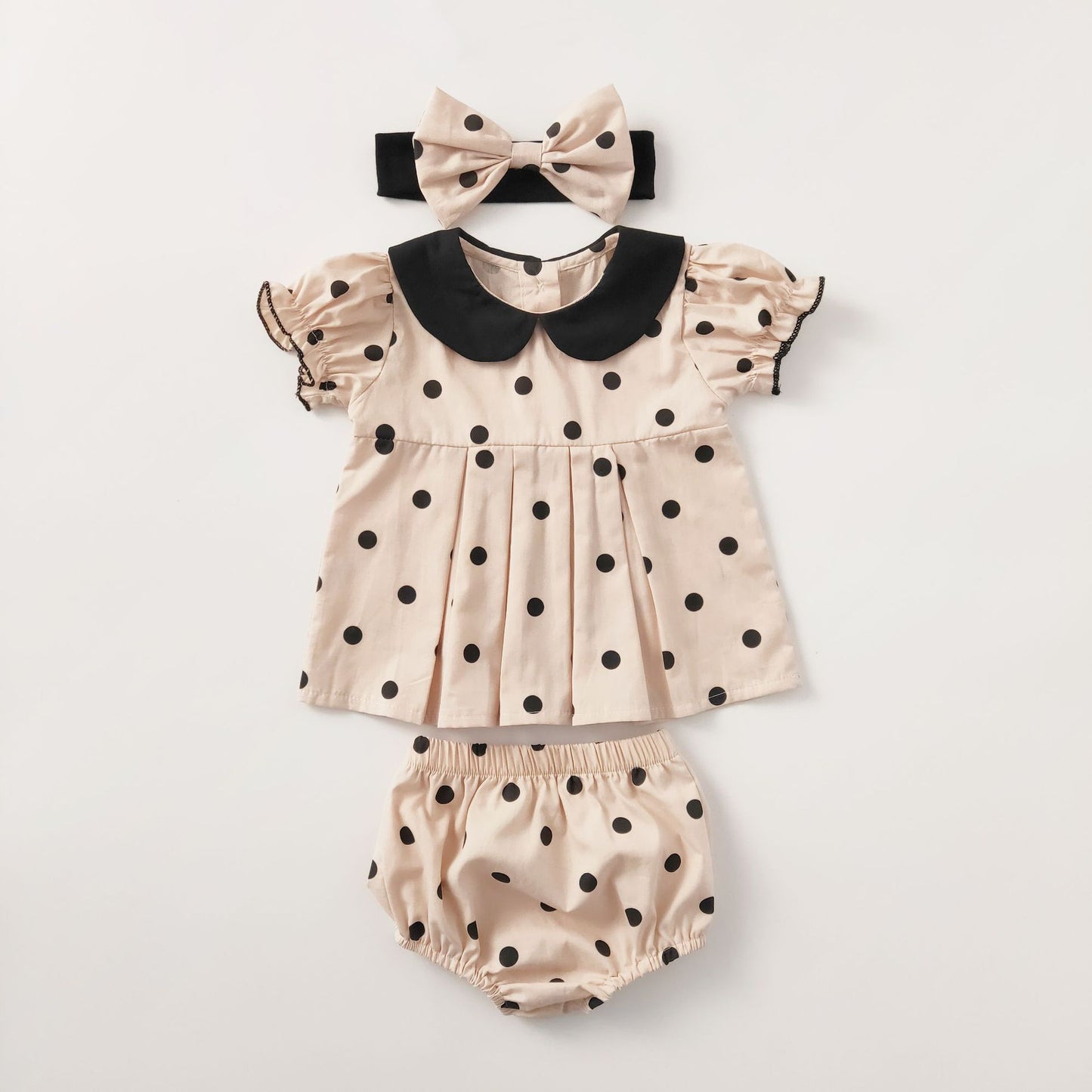 Set Completo con Pois per Bambine - Blusa, Bloomers e Fascia Coordinata