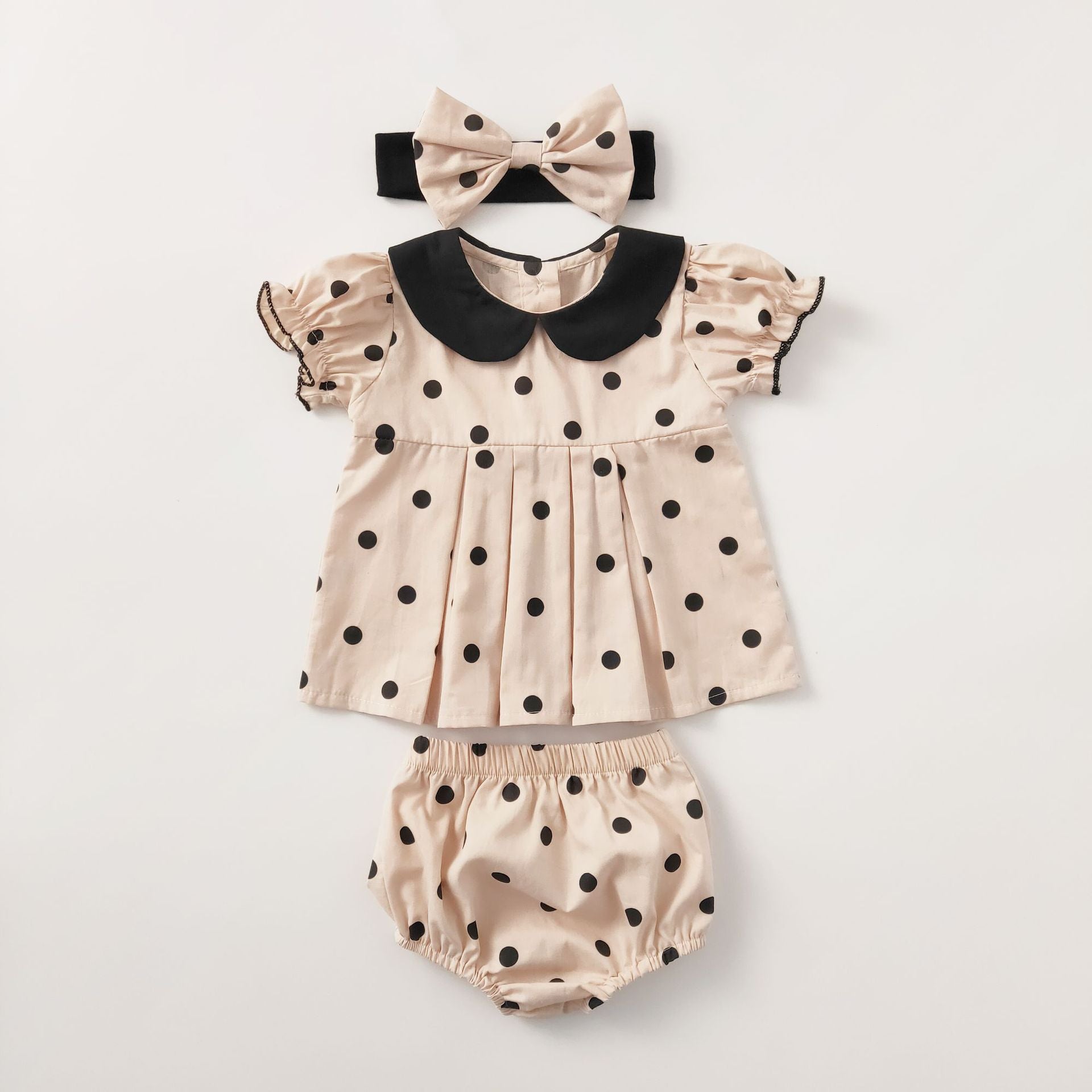 Set Completo con Pois per Bambine - Blusa, Bloomers e Fascia Coordinata