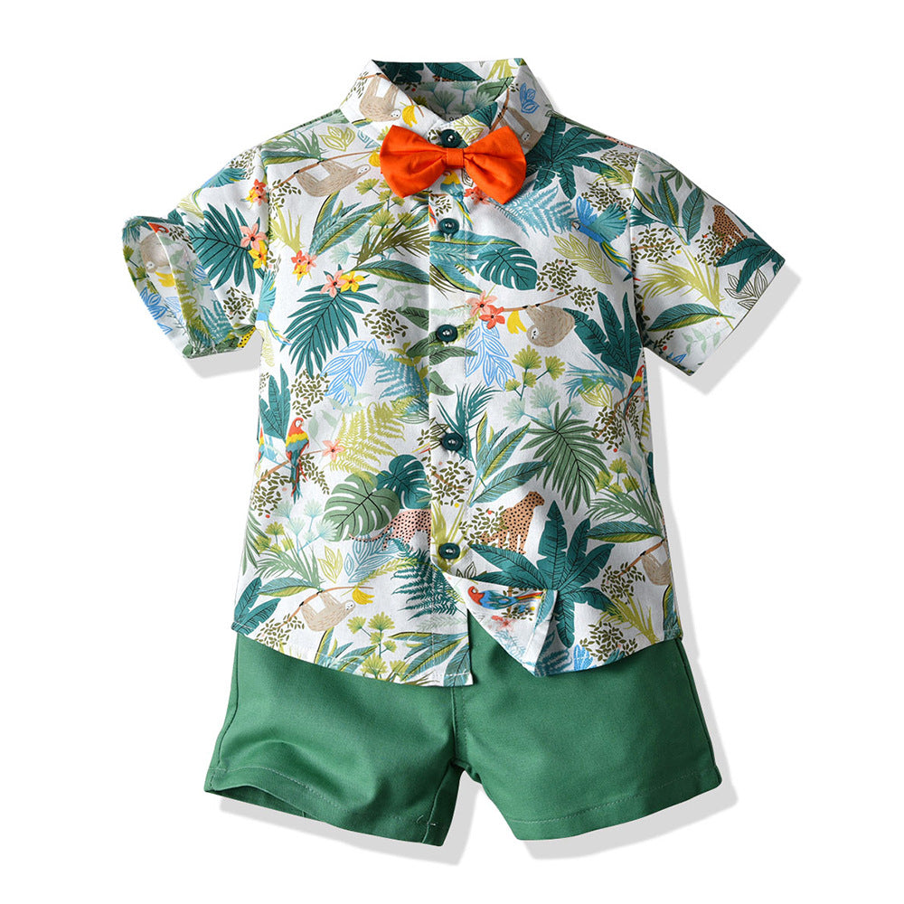 Completo Estivo per Bambini - Camicia Tropicale e Pantaloncini con Papillon