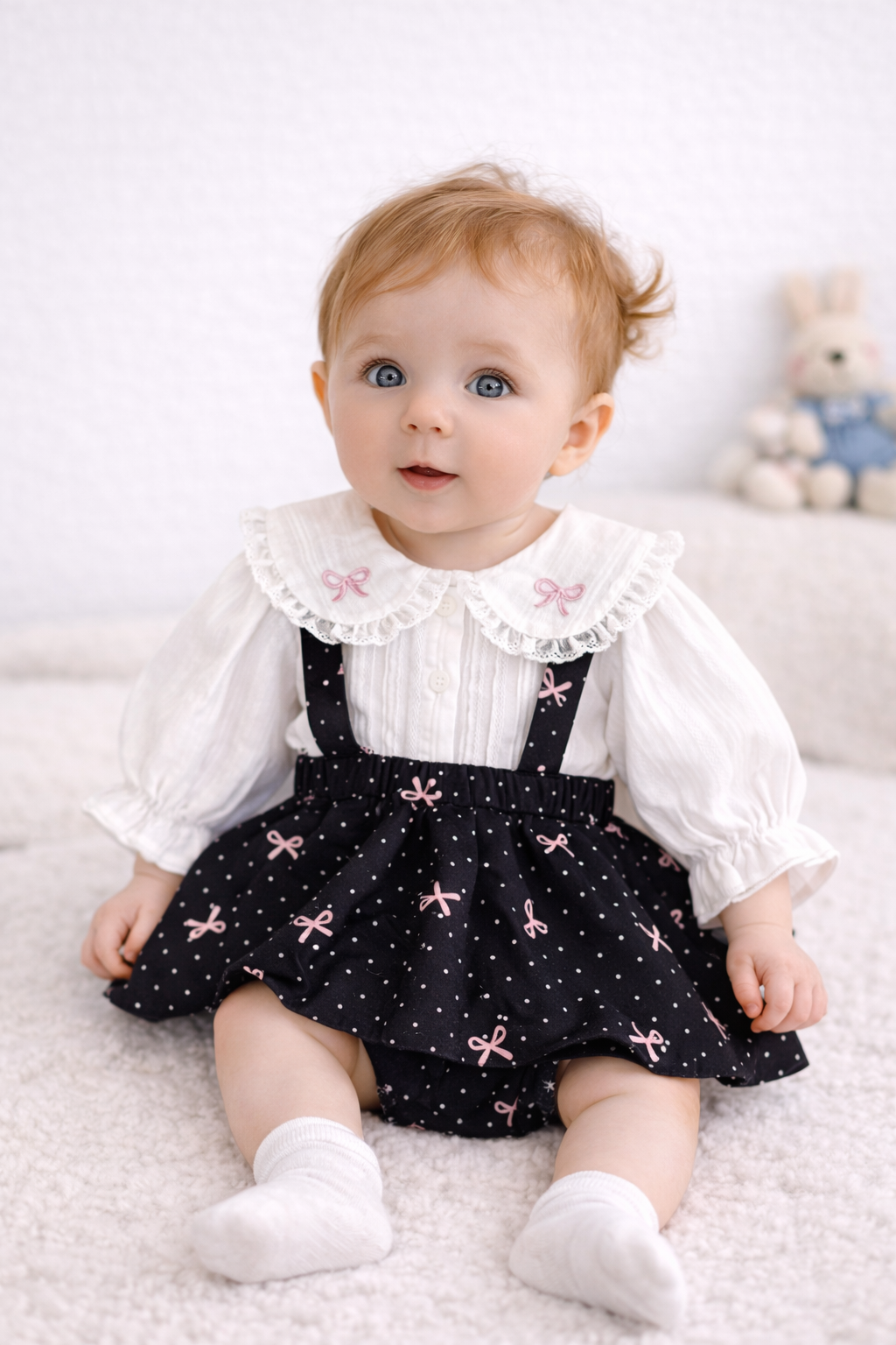 Pagliaccetto Completo Elegante Bambina con fiocchetti estivo