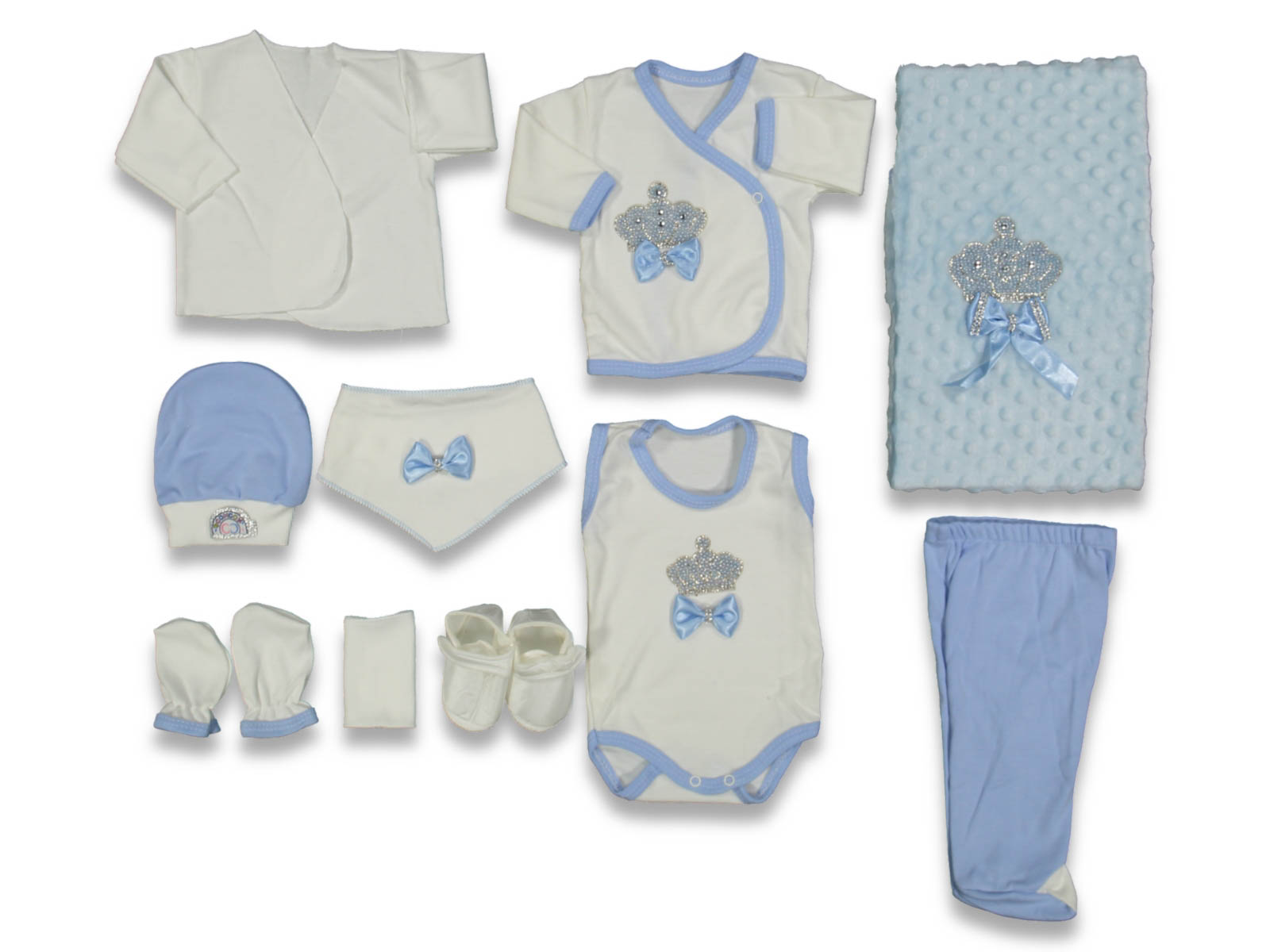 Set corredino  10 Pezzi in Cotone – con Ricamo Reale Corona