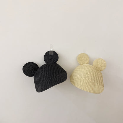 Cappellino bambino con orecchie in paglia intrecciata