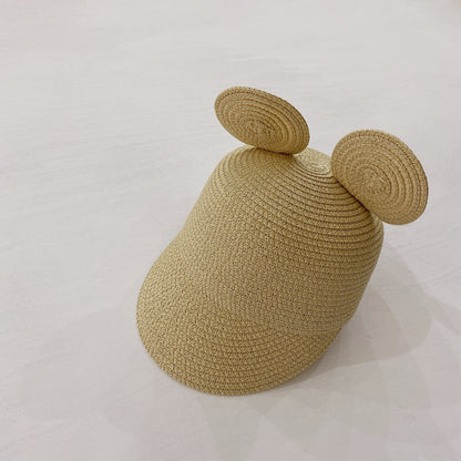 Cappellino bambino con orecchie in paglia intrecciata