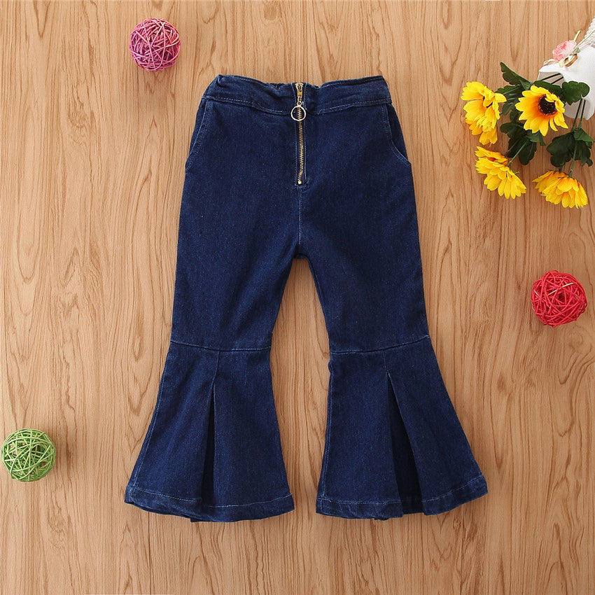 Jeans Bambina a Zampa Blu Scuro con Zip Frontale