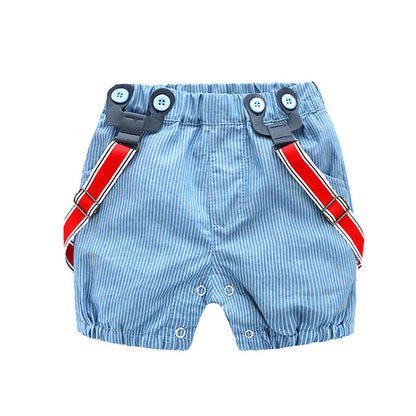 Completo estivo bimbo stile marinaio con body, pantaloncini e bretelle