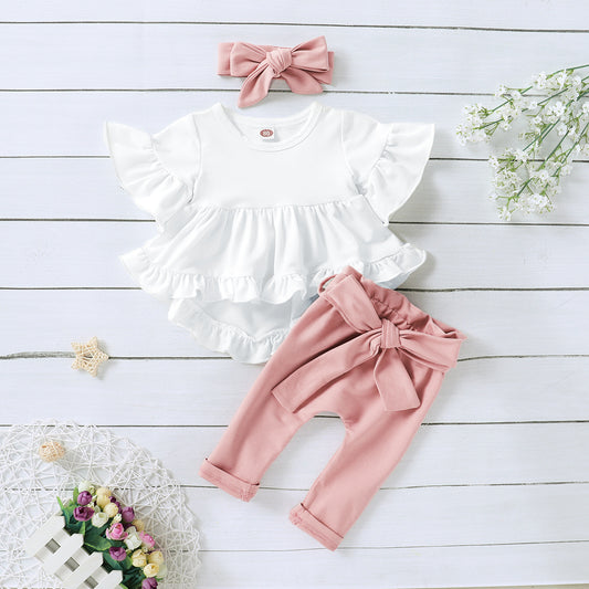 Maglia Volant, Pantaloni con Fiocco e Fascia Coordinata