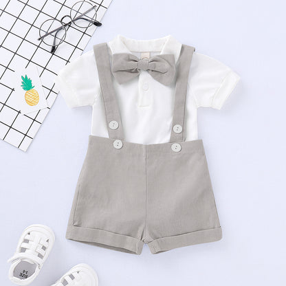 Completo Elegante Estivo per Neonato – Camicia, Bretelle e Papillon