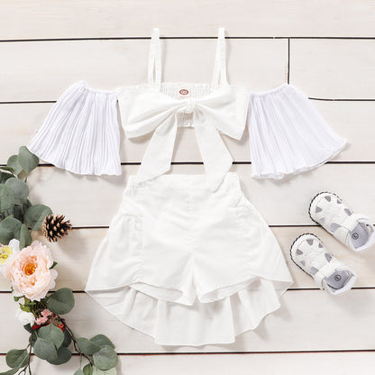 Completo Estivo Bambina  Top con Maniche a Palloncino e Gonna Pantalone Asimmetrica