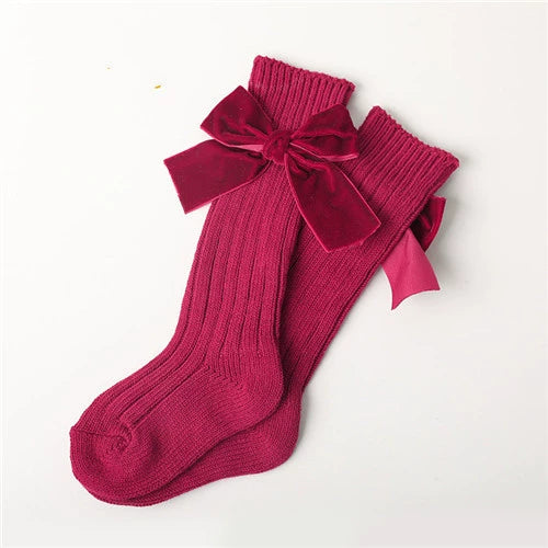 Calze bambina/bambino in cotone con fiocco in velluto – Autunno/Inverno