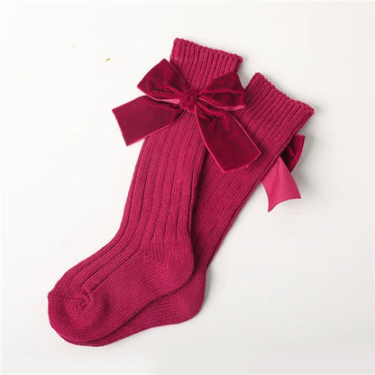 Calze bambina/bambino in cotone con fiocco in velluto – Autunno/Inverno