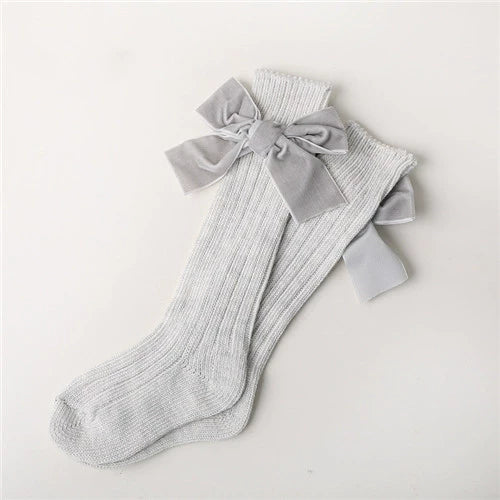 Calze bambina/bambino in cotone con fiocco in velluto – Autunno/Inverno