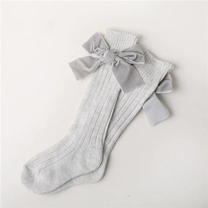 Calze bambina/bambino in cotone con fiocco in velluto – Autunno/Inverno