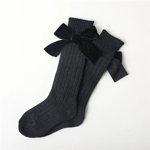 Calze bambina/bambino in cotone con fiocco in velluto – Autunno/Inverno
