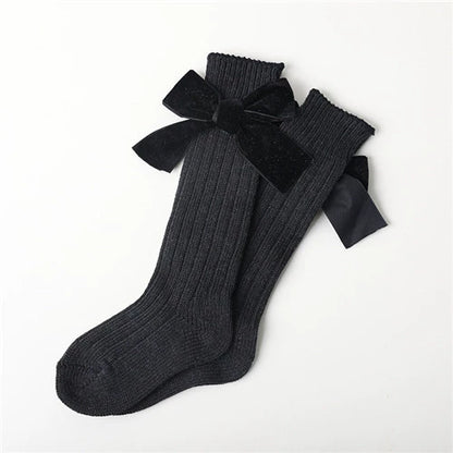 Calze bambina/bambino in cotone con fiocco in velluto – Autunno/Inverno