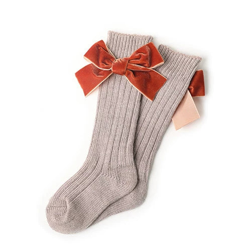 Calze bambina/bambino in cotone con fiocco in velluto – Autunno/Inverno