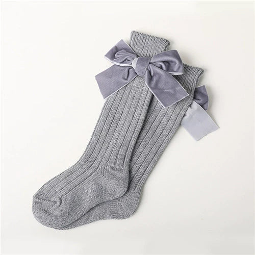 Calze bambina/bambino in cotone con fiocco in velluto – Autunno/Inverno