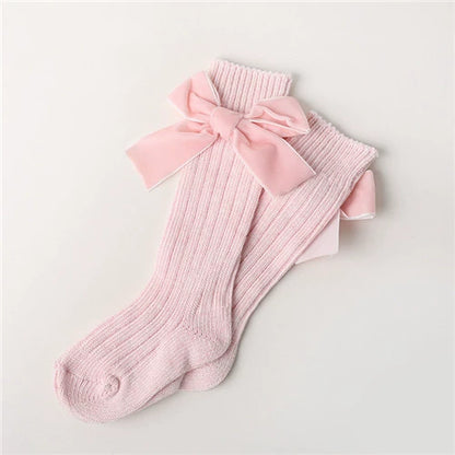 Calze bambina/bambino in cotone con fiocco in velluto – Autunno/Inverno