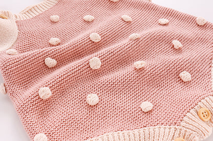 Pagliaccetto bimba  in Maglia  con Dettagli a Pois - Rosa e Beige