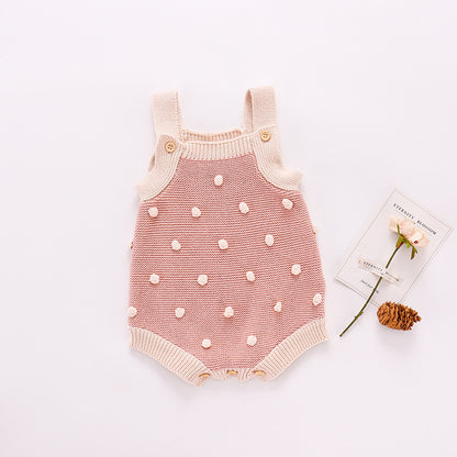 Pagliaccetto bimba  in Maglia  con Dettagli a Pois - Rosa e Beige