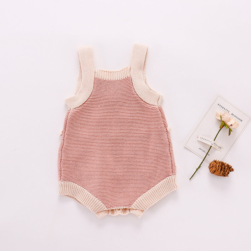 Pagliaccetto bimba  in Maglia  con Dettagli a Pois - Rosa e Beige