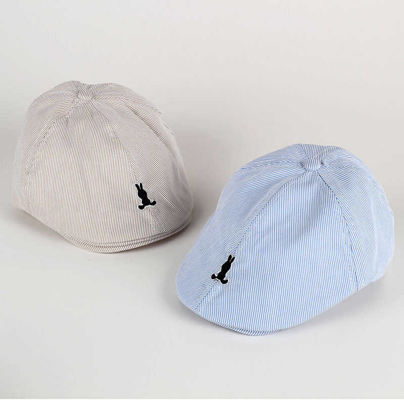 Coppola Estiva Bambino   Fantasia a Righe con Ricamo Coniglietto