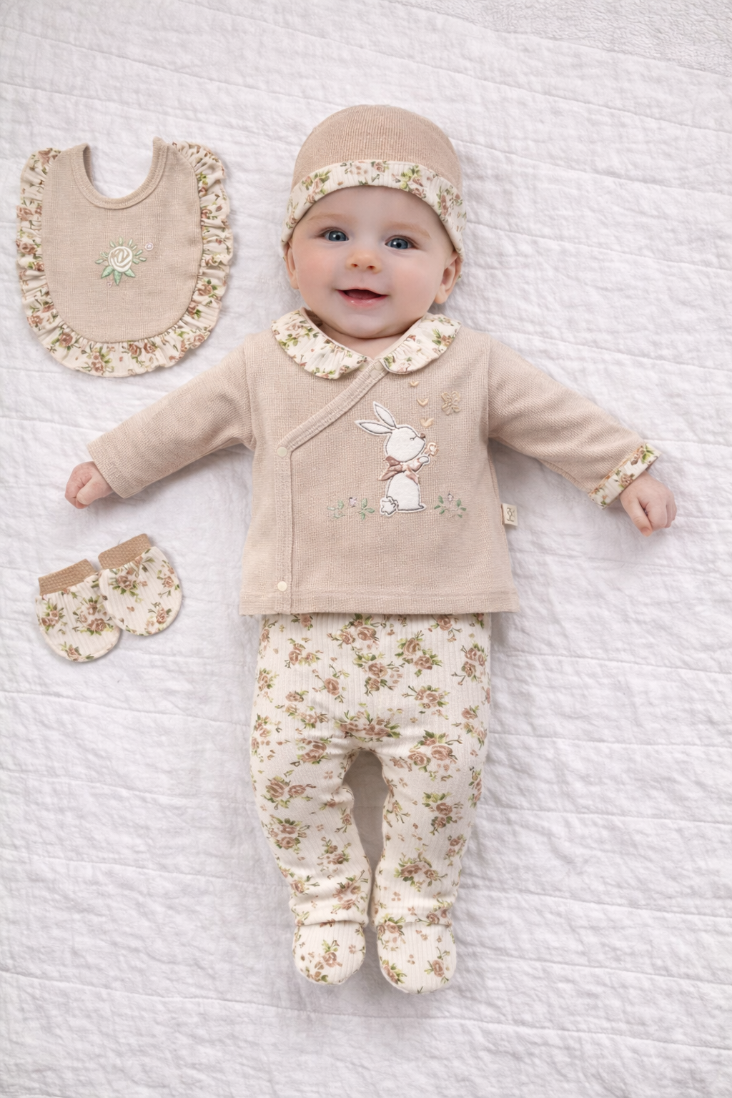 Set nascita neonata/ bimba 5 pezzi  con fantasia floreale