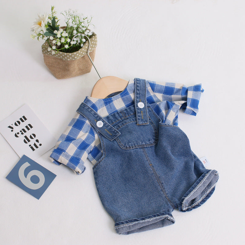 Completo Estivo Bimbo con Salopette in Jeans e Camicia a Quadri