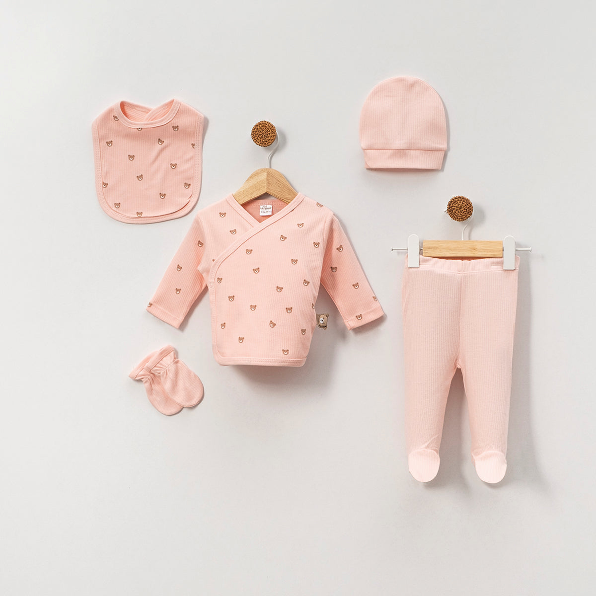 Set 5 pezzi Neonata/ Bimba  in Cotone a Coste rosa