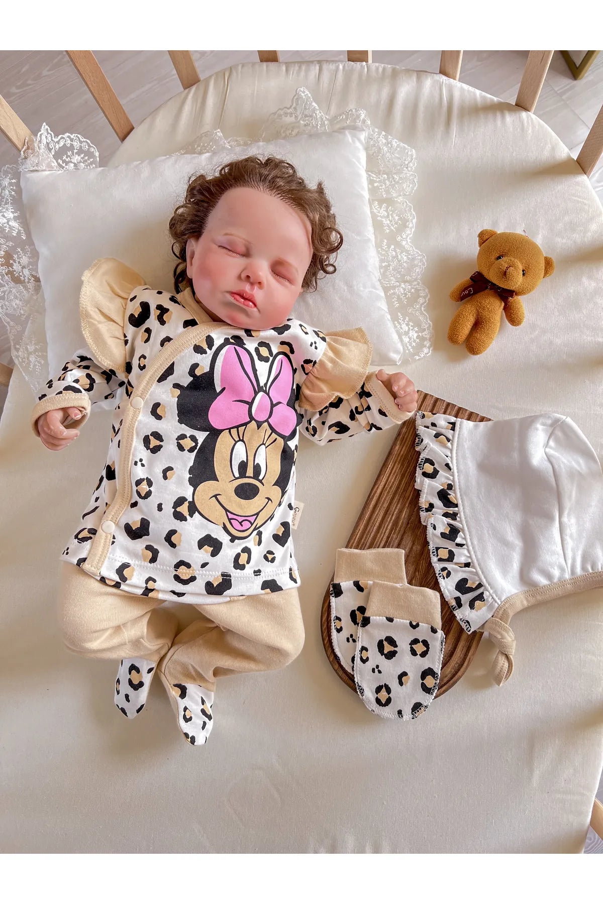 Set 4 Pezzi Neonata/ bimba con Stampa Minnie Leopardata in Cotone