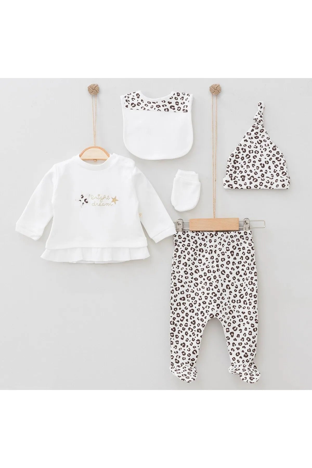 Set Neonata 5 Pezzi in Cotone Leopardato "Bright Dreams"