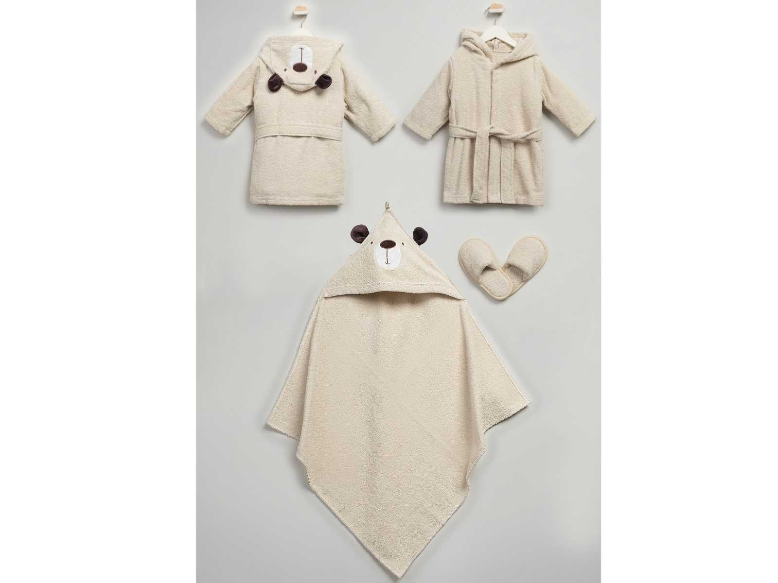 Set Accappatoio, accappatoio triangolo  e Pantofole per Bambini