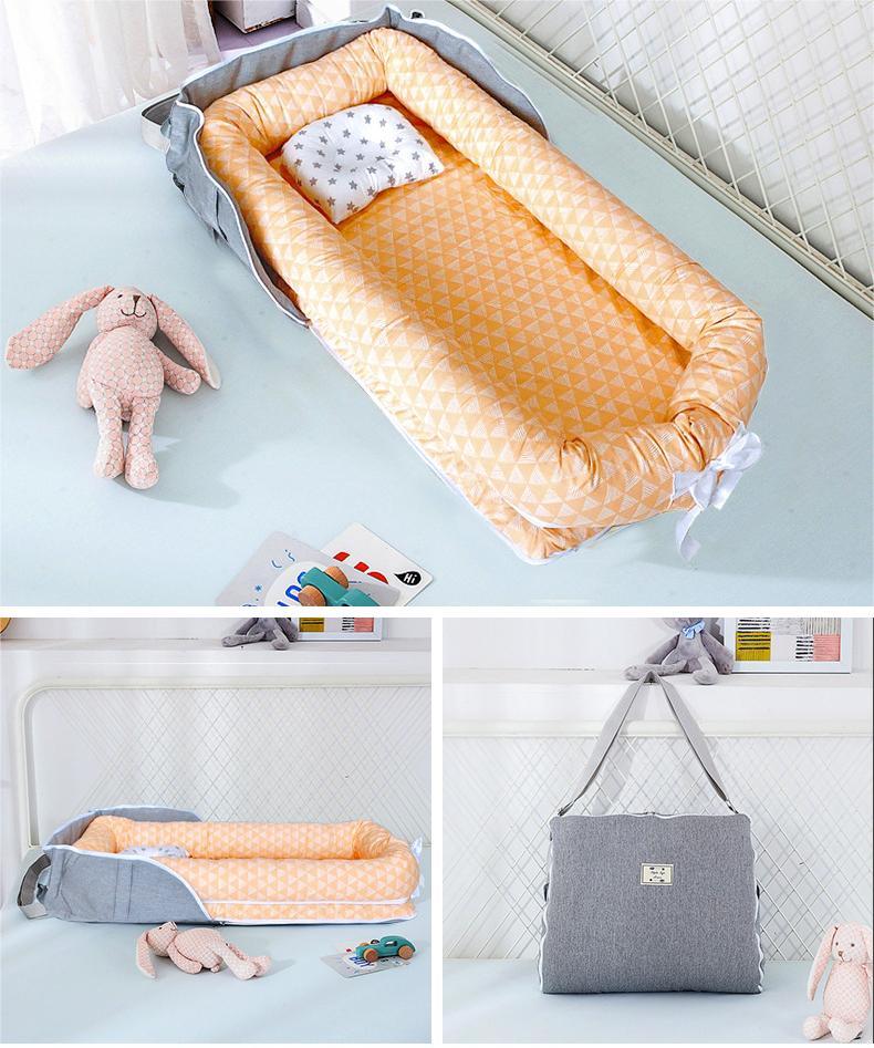 Nido - Culla Grigio-Giallo  Portatile Neonato/a in Cotone con Cuscino